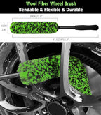 YeewayVeh 5PCS Pro Wheel Detailing Kit | 360° Bendable Rim Cleaner Brush, Premium Boar Hair Brush & Tire Shine Applicator | Microfiber Scratch-Free Wheel and Tire Brush Set for Cleaning Wheels,Tires