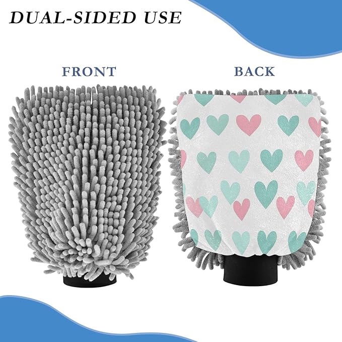 YETTASBIN Love Heart 2PCS Car Wash Mitts, Ultra Absorbent Chenille Microfiber Car Washing Gloves, Scratch-Free Lint-Free Auto Cleaning Mitt, Machine Washable Elastic Cuff Car Wash Sponge