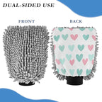 YETTASBIN Love Heart 2PCS Car Wash Mitts, Ultra Absorbent Chenille Microfiber Car Washing Gloves, Scratch-Free Lint-Free Auto Cleaning Mitt, Machine Washable Elastic Cuff Car Wash Sponge