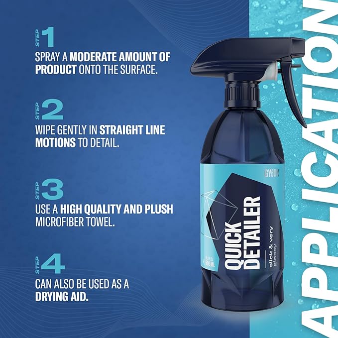 GYEON Quick Detailer Spray for Car Paint Glass Trim Chrome Enhances Gloss Adds Hydrophobic Protection Safe on Ceramic Coated Vehicles Removes Dust Fingerprints Boosts Shine Fast Easy Car Care