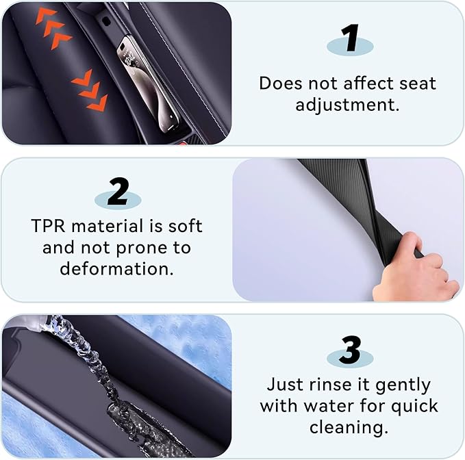 2PCS Car Seat Gap Filler, Anti-Drop Vehicle Console Crevice Blocker with 2 Storage Areas, Seat Side Seam Organizer Plug from Droping, Universal Automotive Interior Accessories(Black)