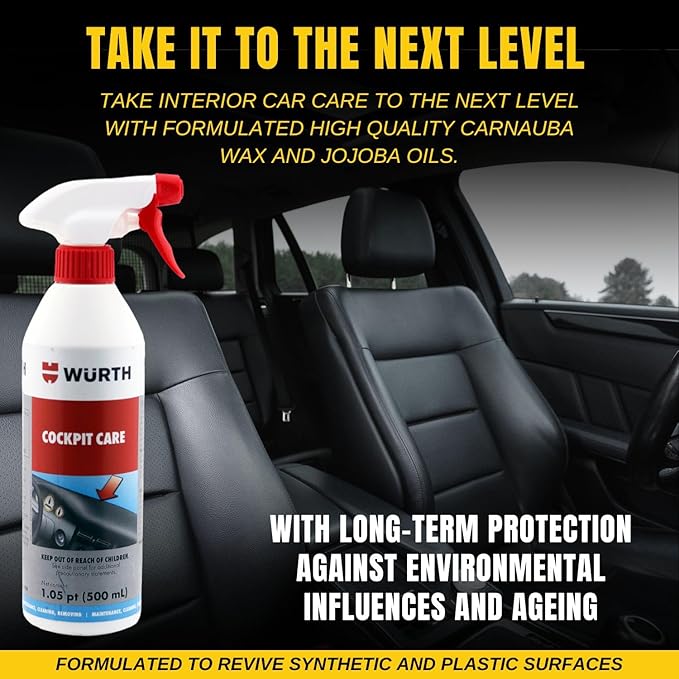 Smilyeez Listing for Wurth Cockpit Care Spray, 500ml – Silicone-Free Interior Cleaner with Carnauba Wax & Jojoba Oils for Satin Matte Finish & Pocket Screwdriver