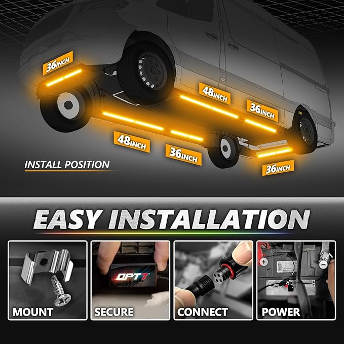 OPT7 Aura Pro RV Exterior Underglow Lights with APP & Remote Control, RGB Multicolor Music Sync, 12V Waterproof Rigid Aluminum LED Light Bar, Outdoor Neon Accent Underbody Kit for Camper Motorhome