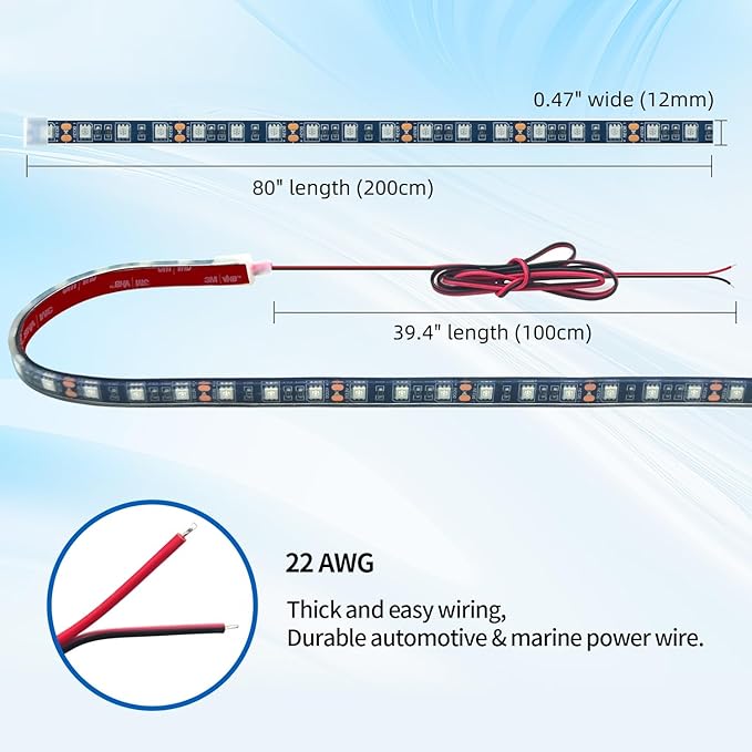 12V Marine Boat LED Light Strip Super Bright, 2 Pack 6.56FT IP68 Fully Waterproof RV Front Cap Lights, Golf Cart Underglow Roof Lights Strip for Truck ATV UTV SUV Car Pickup Trailer, Cuttable, Red