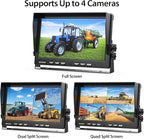 ZEROXCLUB 4 Wired Backup Camera System, 10" 1080P Monitor IP69K Waterproof Vibration-Proof 10G Rear Side View Camera, Quad Split Screen for Tractor, Truck, Trailer, Combine, Heavy Equipment, BH104