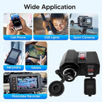 BlueFire 5V/2.1A Dual USB Charger Socket Waterproof Motorcycle Handlebar Clamp Power Adapter Charger USB Charging System with Cigarette Lighter Socket and Voltmeter for Phones/Tablets/GPS