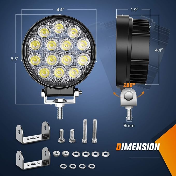 Nilight LED Pods 2Pcs 4.5Inch 42W 4200LM Round Flood Light Off Road Fog Lights Driving Roof LED Light Bar Work Light for ATV UTV SUV Truck Boat (15017C-B)