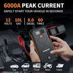 Acmount P110 Car Jump Starter, 6000A Peak Lithium Jump Starter Battery Pack for Up to 10.0L Gas or 8.0L Diesel Engine, Safe 12V Portable Battery Starter Power Pack with LED Screen & LED Light - Orange
