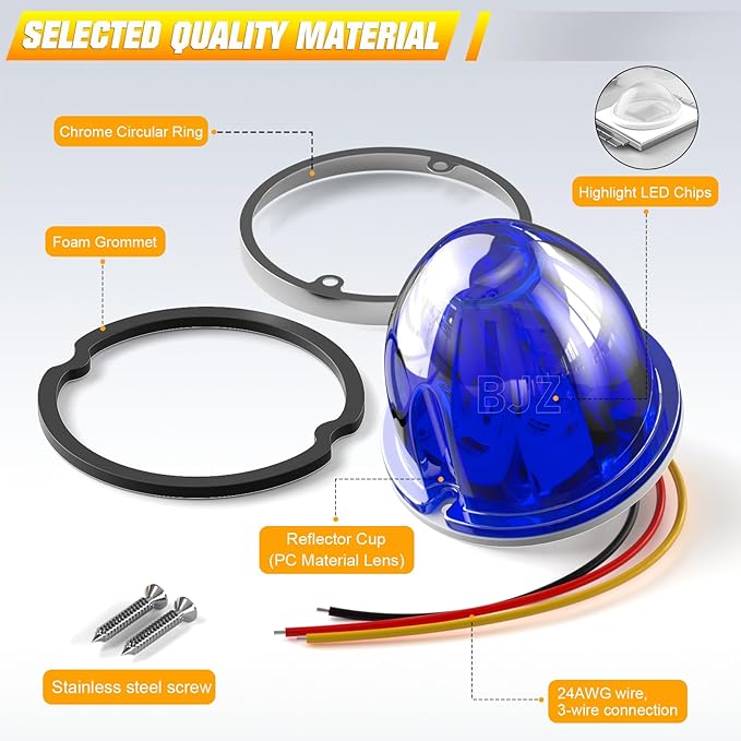 BJZ 8Pcs Blue Watermelon LED Strobe+Constant Marker Lights Dual Function Watermelon-Shaped Side Marker Clearance Tail Top Cap Roof Lights for Trailer Truck Semi-Trailer Heavy-Duty Truck Bus Van