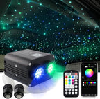 AMKI Dual Color 20W Twinkle Starlight Headliner Kit 600pcs 0.03in 9.8ft Fiber Optic Star Ceiling Light Sound Activated Music Mode APP/Remote Control Dual Port Light Box for Car Home Roof Decor
