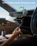 for MagSafe Car Mount Charger, 15W Fast Wireless Cars Charger with Retractable Charging Cable, Magnetic Car Phone Holder for iPhone 17/16/15/14/13/12 Series (Plus & Mini) (Black)