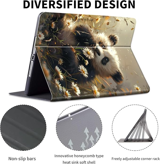 for Kindle Paperwhite Case,6.8" Kindle Paperwhite 11th Generation Case and Kindle Paperwhite Signature Edition,Leather Slim Adjustable Stand Cover with Auto Wake/Sleep,Retro Panda Daisy