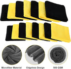 Shimeyao 30 Pcs Edgeless Microfiber Plush Towels for Cars Detailing Drying Wash Polishing Absorbent Cleaning Cloths, 500 GSM (16 x 16 Inch,Black,Yellow)