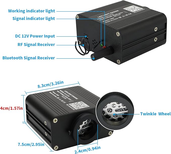 AMKI Updated 16W RGBW Fiber Optic Light Twinkle+Sound Activated Mixed 460pcs 9.8ft Cables APP Remote Music Control Car Home Starlight Headliner Star Ceiling Light Kit 0.03in 0.04in 0.06in Strands