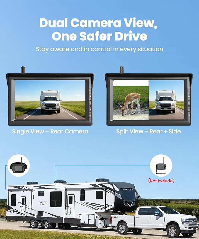AUTO-VOX 7" Wireless RV Backup Camera Plug and Play: Pre-Wired for Easy Setup, Features 1080P HD, Night Vision, Wide Angle & Stable Signal for Trailers, Campers, Motorhomes