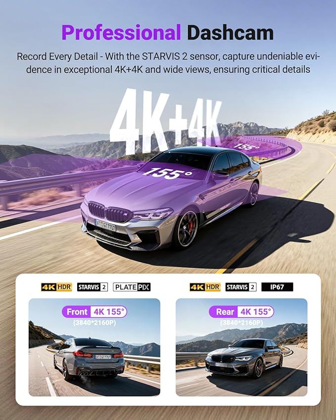 Vantrue S1 Pro Max AI Dash Cam 4K+4K w/ADAS & BSD, Dual STARVIS 2 Dash cam Front and Rear, 2 Channel HDR Dashcam, PlatePix Night Vision, 5G WiFi, Voice Control, GPS, 24H Buffered Parking Mode, 1TB Max