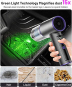 PHIXBEAR Upgrade 4in1 Greenlight Dust Detection Technology Cordless Car Vacuum Cleaner, High Power 15000PA Handheld Vacuum Portable with LED Display, Multi-Nozzles for Car, Home,Office,Camping