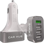 Crave CarHub 54W 4 Port USB Car Charger, Qualcomm Quick Charge 3.0 - White