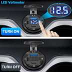 USB C Car Charger Socket 12V USB Outlet 2 Pack: Aluminum Metal 78W Dual PD 30W and 18W QC3.0 Port Multi Charger Outlet with LED Voltmeter Power Switch for RV Motorcycle Boat Marine