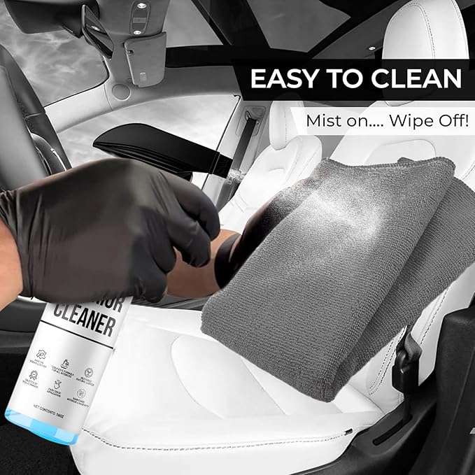 Interior Cleaner For Tesla White & Black Vegan Leather - Stain Remover - Solution for Complete Interior Cleaning - Ideal for Seats, Doors, Console, Dash - Accessories For Tesla Model 3, Y, S, X