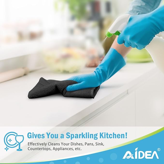 AIDEA Microfiber Cleaning Cloth-150PK, Soft Microfiber Towels for Cars, Absorbent Cleaning Rags, Lint-Free Streak-Free Wash Cloths for House, Kitchen, Window(12in.x12in), Black