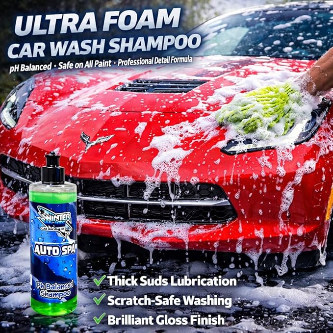 Winter White Auto Spa Premium pH Balanced Car Wash Shampoo – High Foam Auto Detailing Soap for Foam Cannon or Hand Wash – Safe for Wax, Sealants & Ceramic Coatings