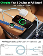 Travel Essentials for Apple Watch Charger,iPhone Charger,3 in 2 Type C/L/Magnetic Fast Charging Cable,Multi Charging Cable Portable Designed for iWatch Series,iPhone 17-11,Galaxy S26-S21,Car-4FT