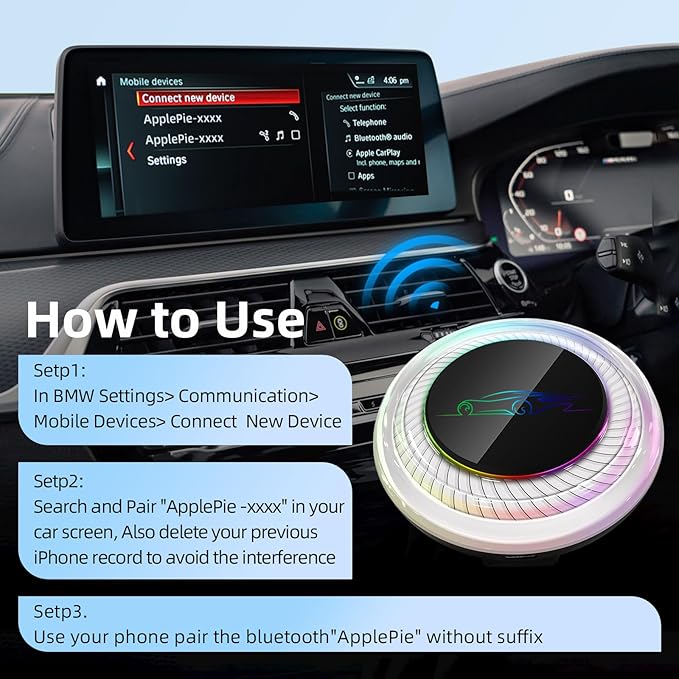 [8G+128G] Carplay Ai Box for BMW/Porsche/Other Cars,Fast Car Video Box Android 13 System Adapter Magic Portable Head Unit,Support Voice Assistant/SIM&TF Card/Online Netflix/YouTube/Disney+/Hulu/GPS/