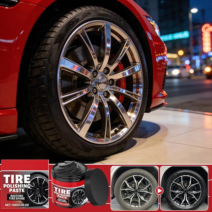 2Pcs Car Tire Shine with Sponge,Tire Coating Paste,Tire Polishing Paste,Ungraded Long-Lasting Tire Dressing with Wet Gloss Look Finish for Car, Truck, Motorcycle, RV & More