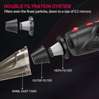 Car Vacuum Cleaner, 12V/106W High Power Handheld Portable Car Vacuum with 16 Ft Cord, Attachments, Filters and Storage Bag, Suitable for Car (Red Button)