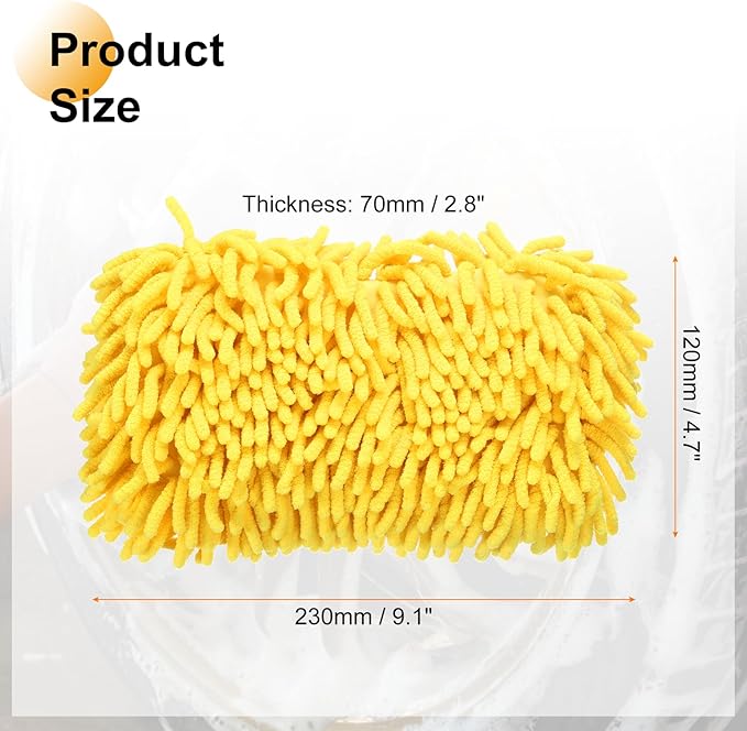 HARFINGTON Car Wash Sponge 9.1" x 4.7" Chenille Microfiber Mitt Scratch-Free Absorbent Scour Scrubber Cleaning Sponge for Washing Detailing on Cars, Trucks, SUV, Boats, RVs, Yellow