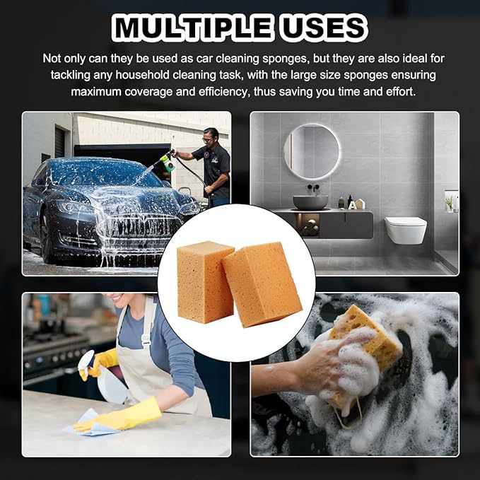 5PCS Car Wash Sponges, 8.5"×4.4"×3.5" Large Extra Soft Coral Non Scratch Sponge, Car Cleaning Cellulose Sponge Thick Foam Pad for Washing Window Sensitive Surfaces (Coffee)