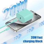 iPhone 17 16 15 Fast Charger Block and 10ft Type C to C Cable Cord Long, 20W USB C Charging Plug for Apple iPhone 17 Pro Max/17 Air/16 Pro Max/16/15 Pro/15 Plus/iPad Mini,Wall Power Adapter Cube Brick