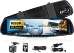 Mirror Dash Cam 4.5 Inch Rear View Mirror Camera 1080P Front and 480P Rear View Dual Cameras with 32G Card, Motion Detection, Night Vision, Parking Assistance, Loop Recording，Exposure Adjustment