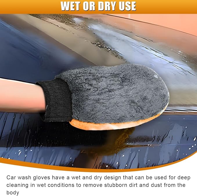 2PCS Car Wash Mitt, Coral Fleece Microfiber Dusting Mitt, No Scratch No Lint Cleaning Glove with Elastic Wrist Cuff, Reusable Car Washing and Detailing Supplies (Palm)