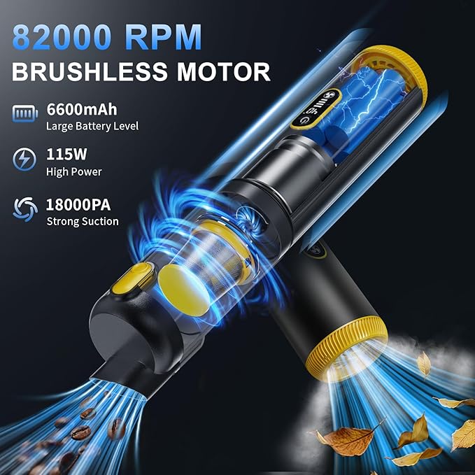 SEEDUSTRY Handheld Car Vacuum Portable Cordless, 6-in-1 Mini Cordless Vacuum Cleaner with Brushless Motor & 18000Pa Powerful Suction, Type-C Charge, 2025 Mini Vacuum V-C08 Pro for Car Home Office Pet