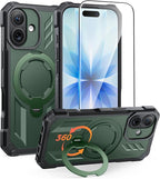 FNTCASE for iPhone 17 Phone Case: [360 Spin Magnetic Ring Kickstand] [Compatible for MagSafe] [Screen Protector] Heavy Duty Military Grade Protection Protective Phone Case with Stand Green