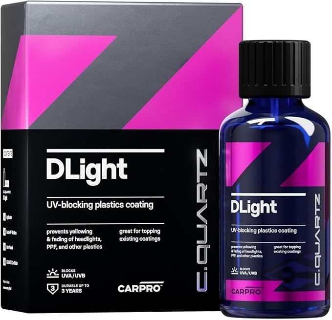 CARPRO CQUARTZ DLight - UV Ceramic Coating for PPF, Headlights, Plastics & Paint - Prevents Yellowing, Fading & Cracking - Maintains Gloss, Prevents Discoloration, Ensures Surfaces Stay Vibrant - 30ml