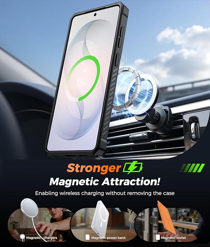 FNTCASE for Samsung Galaxy S26 Case: with [Magnetic Ring Kickstand] [Screen Protector] [Compatible with MagSafe] [Military-Grade Drop Protection] Dual-Layer Protective Textured TPU Phone Cover Blue