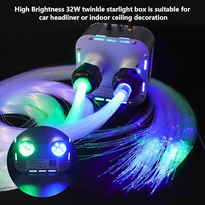 AMKI High Brightness Dual Color 32W Twinkle 2300pcs 0.03in 16.4ft Fiber Optic Starlight Headliner Kits RGBW Sound Activated APP/Remote Control Light Box for Movie Theater Home Ceiling Decor