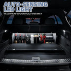 Car Trunk Organizer, Leather Trunk Organizer with LED Light Car Storage Box with Lid and Push-pull Handle Organizer Trunk Storage for SUV, Trunk, Minivan (Black, 37 x 11.4 x 12.2in)