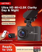 4K +2.5K Dash Cam Front and Rear, Free 64GB Card Included, 5.8GHz WiFi Dash Camera for Cars, Built-in Night Vision, G-Sensor,170°Wide Angle, App Control, 3" IPS, 24H Parking Mode, Max 256GB