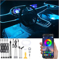 Car Atmosphere Light Kit 6m Fiber Optic RGB Multicolor Sound Active Music Sync Memory Function Bluetooth APP Control 64 Colors USB Car Interior Footwell Ambient Lighting Kit DC 12V