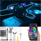 Car Atmosphere Light Kit 6m Fiber Optic RGB Multicolor Sound Active Music Sync Memory Function Bluetooth APP Control 64 Colors USB Car Interior Footwell Ambient Lighting Kit DC 12V