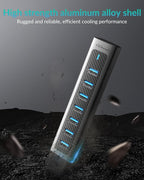 GiGimundo USB Hub 3.0, 8-Port USB Hub Long Cable 6 FT with 7-USB3.0 Data Ports and TypeC 5V/3A Power Port, Aluminum 5Gbps USB Splitter for PC, Laptop, Desktop, Computer, PS5, XPS(Gray,1.8M)
