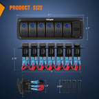 Nilight 6 Gang Rocker Switch Panel with PD Type C and USB Charger Voltmeter 12V SPST ON Off w/Blue Backlit Waterproof Aluminum Toggle Switches for Boats Cars RVs Trucks