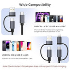 Basesailor 4 in 1 USB C to USBC Coiled Car Charger Cord for iPhone 17 Air 4.6FT,60W Multi Type C Fast Charging Coil Cable with USB and Lightning Adapter for Android Auto,Apple 16 15 Pro Max,S23 S22