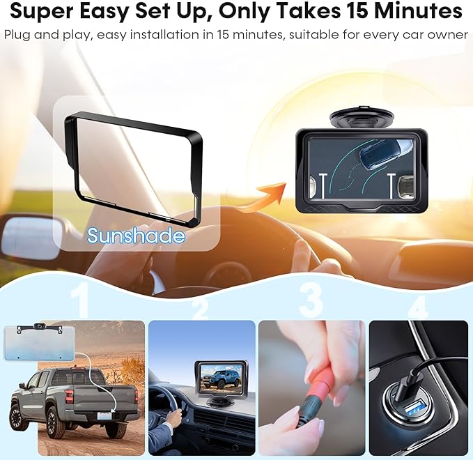 Backup Camera Ease Install for Car - USB Plug and Play, HD 1080P Rear View Camera Kit, Waterproof, Night Vision for Cars, Truck, SUV, Van, Camper
