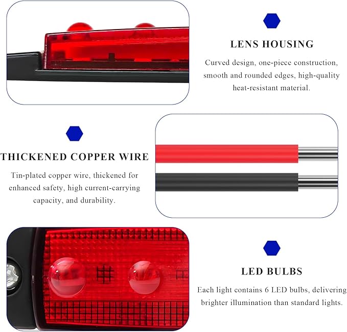 Sun Walker 8 PCS LED Rock Strip Lights, 3.77 Inch Waterproof 6 LED Car Side Marker Clearance Lamps, Wheel Fender Well Lighting Kits Exterior Underglows for Car Truck Trailer (Red)