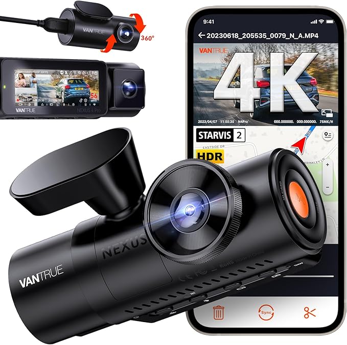 Vantrue N4 Pro 4K 3 Channel Dash Cam,STARVIS 2 IMX678 x PlatePix™ x HDR Night Vision, 4K+1080P+1080P Front Inside and Rear Dash Camera, Voice Control, WiFi, GPS (Renewed)